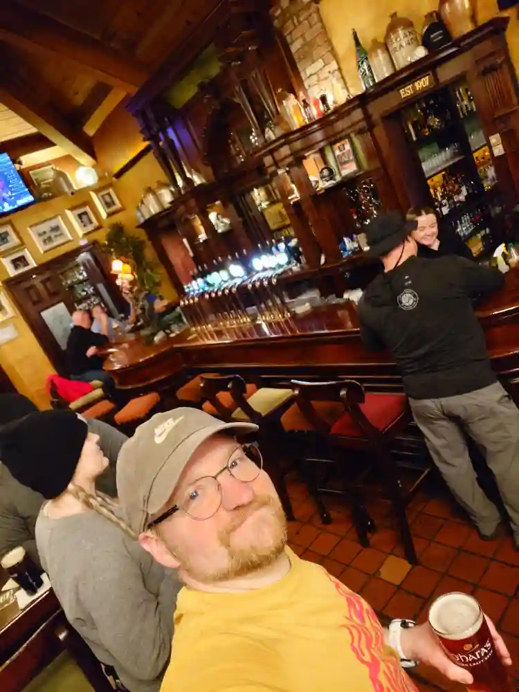 Image: Author socializing in the Fagan's pub.