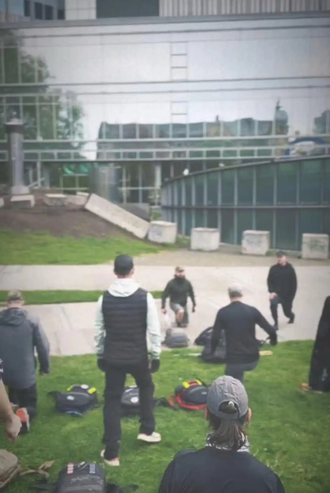 Image: Author in front of the group, leading a group exercise of lunges during the initial Welcome Party